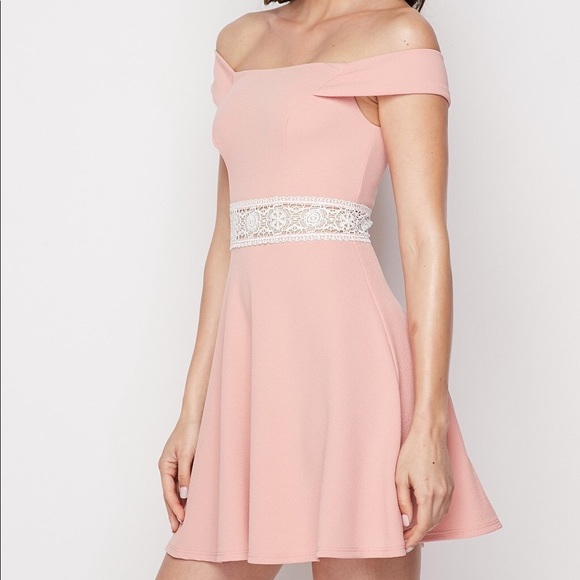Teeze Me Off Shoulder Crochet Waist Skater Dress - Picture 3 of 8